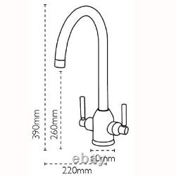 Carron 115.0068.384 Dante Twin Lever Brushed Steel Kitchen Sink Mixer Tap