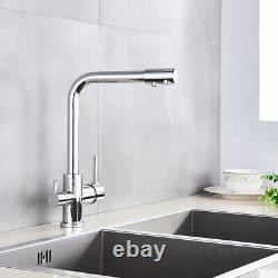 Chrome 3 Way Double Handle Kitchen Mixer Sink Tap Pure Water Spout Filter Faucet