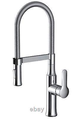 Chrome Monobloc Kitchen Sink Mixer Tap Sprung Dual Spray Head Jenoa