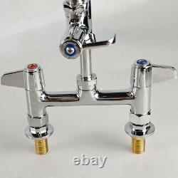 Commercial Pre-Rinse Faucet Spray Tap Arm Twin Pedestal Pull Out Flexible Hose