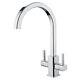 Contemporary Style Chrome Square Kitchen Sink Dual Lever Mixer Tap