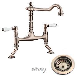Copper Traditional Kitchen Sink Tap Ceramic Lever French Classic & Basket Waste