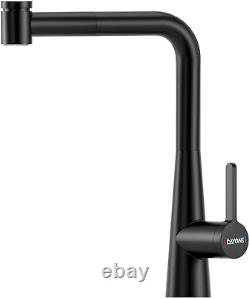 DAYONE Matte Black Kitchen Sink Taps with Pull Out Sprayer, 360° Swivel Zinc Tap