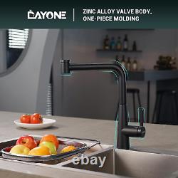 DAYONE Matte Black Kitchen Sink Taps with Pull Out Sprayer, 360° Swivel Zinc Tap