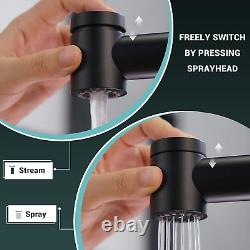 DAYONE Matte Black Kitchen Sink Taps with Pull Out Sprayer, 360° Swivel Zinc Tap