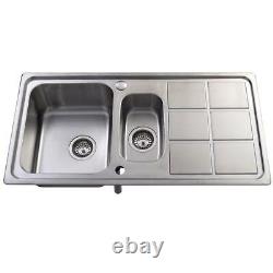 Double 1.5 BOWL STAINLESS STEEL KITCHEN SINK & DRAINER PLUMBING & WASTE KIT NEW