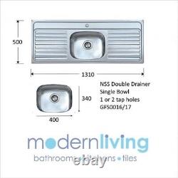 Double Drainer Inset Kitchen Sink 0.8mm Thick Steel 1310mm x 500mm
