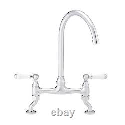 ENKI, Astbury KT099 Traditional Chrome & White Kitchen Sink Mixer Tap Deck Mount