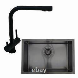 ENKI BST014 Kitchen Sink Tap Set 1.0 Bowl Undermount Inset Black Filter Mixer