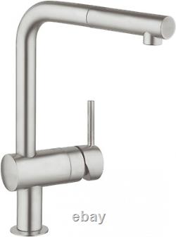 GROHE Minta Kitchen Sink Tap with Pull-Out Spray Deck L-SPOUT, Supersteel