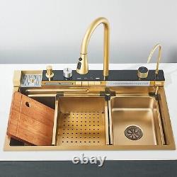 Gold Stainless steel Inset Kitchen Sink Single Bowl with waste kit Mixer Tap set