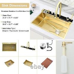 Gold Stainless steel Inset Kitchen Sink Single Bowl with waste kit Mixer Tap set