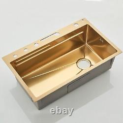 Gold Stainless steel Inset Kitchen Sink Single Bowl with waste kit Mixer Tap set