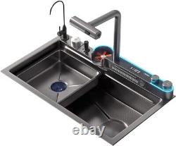 Grey Kitchen Sink Stainless Steel Waterfall Multifunctional Tap Faucet Basin UK