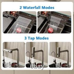 Grey Kitchen Sink Stainless Steel Waterfall Multifunctional Tap Faucet Basin UK