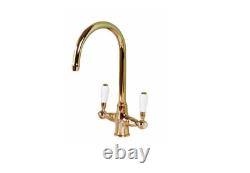 House Additions Kitchen Sink Mixer Tap with White Ceramic Dual Handle Gold