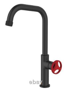 Kitchen Mixer Tap Sink Faucet Black Finishing with Red Handle Industrial Design