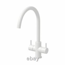 Kitchen Mixer Tap Twin Lever Modern Mono Curved Swivel Swan Spout Matt White