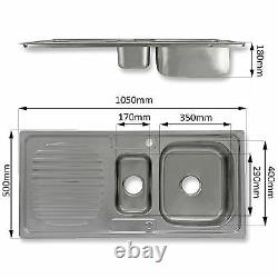 Kitchen Sink 1.5 Bowl Stainless Steel Double Basin WITH Tap FREE Plumbing Kit