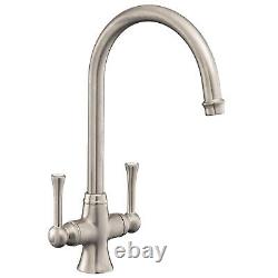 Kitchen Sink Basin Dual Lever Mono Traditional Brushed Mixer Tap Swivel Spout