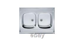 Kitchen Sink Double Bowl Sit On Stainless Steel 800 x 600 mm 80cm x 60cm Franke