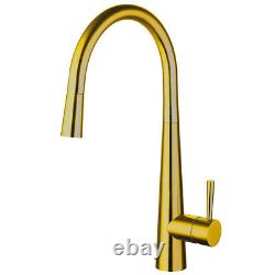 Kitchen Sink Mixer Tap Brushed Gold Single Lever Pull Out Spout Trisen Jema