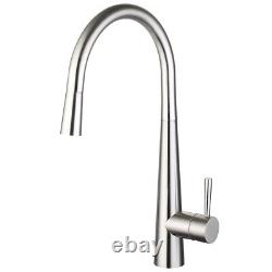 Kitchen Sink Mixer Tap Brushed Nickel Single Lever Pull Out Spout Trisen Jema