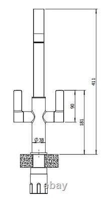 Kitchen Sink Mixer Tap Twin Lever Brushed Nickel 1/2 BSP Easy Fix Deck Modern