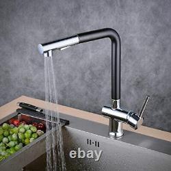 Kitchen Sink Mixer Tap with Pull Down Sprayer, Modern Style Brass 2 Water