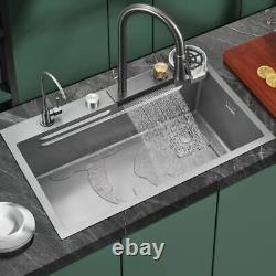 Kitchen Sink Stainless Steel 304 Waterfall Nano Raindance Tap Faucet Basin Bowl