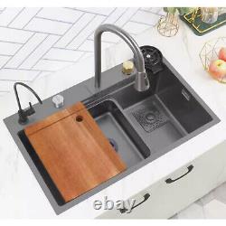 Kitchen Sink Stainless Steel 304 Waterfall Nano Raindance Tap Faucet Basin Bowl