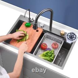 Kitchen Sink Stainless Steel 304 Waterfall Nano Raindance Tap Faucet Basin Bowl