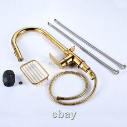 Kitchen Sink Tap Swivel Water Mixer Gold Pull Out Shower Sink Faucet with Shelf