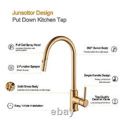 Kitchen Tap Brushed Gold, Kitchen Taps with Pull Out Spray JUNSOTTOR Kitchen Sink