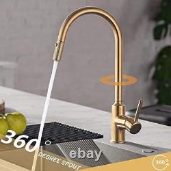 Kitchen Tap Brushed Gold, Kitchen Taps with Pull Out Spray JUNSOTTOR Kitchen Sink