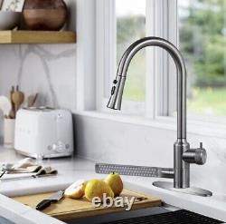 Kitchen Tap with Pull Down Sprayer Three Outlet Modes Sink Faucet (Gun Grey)