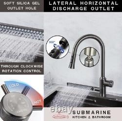 Kitchen Tap with Pull Down Sprayer Three Outlet Modes Sink Faucet (Gun Grey)