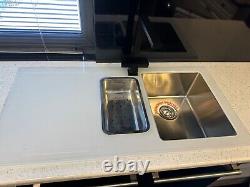 Kitchen units Black White Gloss Glass sink tap Fridge worktops lights Designers