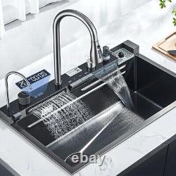 LED Stainless Steel Kitchen Sink Set Single Large Bowl Inset Mixer Tap Waste Kit