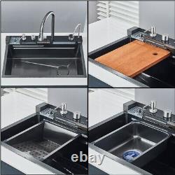 LED Stainless Steel Kitchen Sink Set Single Large Bowl Inset Mixer Tap Waste Kit