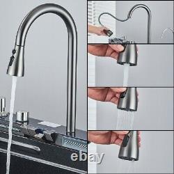 LED Stainless Steel Kitchen Sink Set Single Large Bowl Inset Mixer Tap Waste Kit