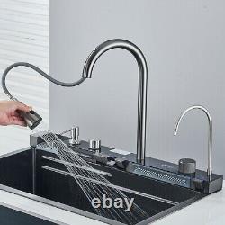 LED Stainless Steel Kitchen Sink Set Single Large Bowl Inset Mixer Tap Waste Kit