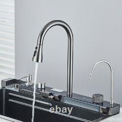 LED Stainless Steel Kitchen Sink Set Single Large Bowl Inset Mixer Tap Waste Kit