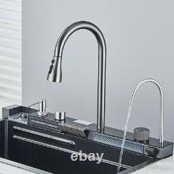 LED Stainless Steel Kitchen Sink Set Single Large Bowl Inset Mixer Tap Waste Kit