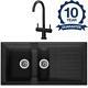 Liquida AR15BL 1.5 Bowl Black Reversible Kitchen Sink & Black Twin Lever Tap