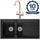 Liquida AR15BL 1.5 Bowl Black Reversible Kitchen Sink & Copper Twin Lever Tap
