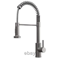 Liquida CT593BS Brushed Steel Spring Kitchen Mixer Tap With Pull Out Spray Head