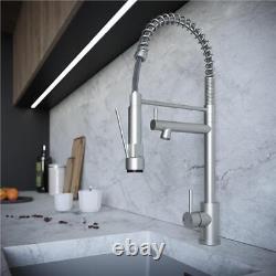 Liquida GR256BS Brushed Steel Kitchen Tap With Swivel Spout & Directional Spray
