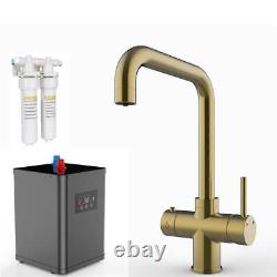 Liquida HT42BG 4-in-1 Boiling Hot Water Brushed Gold Kitchen Tap, Tank & Filter