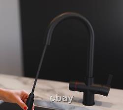 Liquida HT45MB 4-in-1 Boiling Hot Water Black Kitchen Tap With Pull Out Spray
